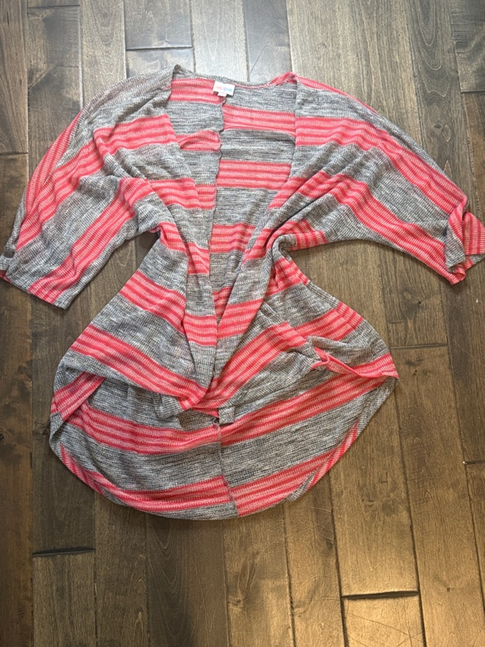 Striped Open Front Cardigan - Coral and Gray Lularoe